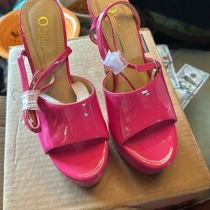Hot pink platform heels